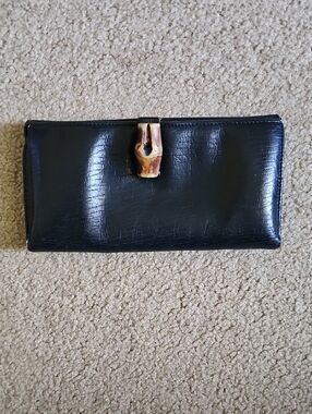 Gucci Black Leather Clutch Wallet with Bamboo Accent